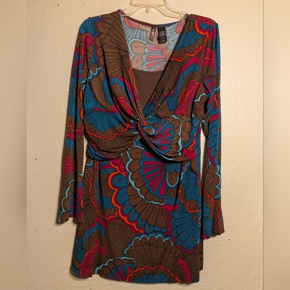 Bisou Bisou Colorful Floral Long Sleeve Dress Size Large Pre-owned - Picture 2 of 5